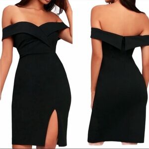 Lulu's Classic Glam Black Off-the-Shoulder Bodycon Dress Size Medium